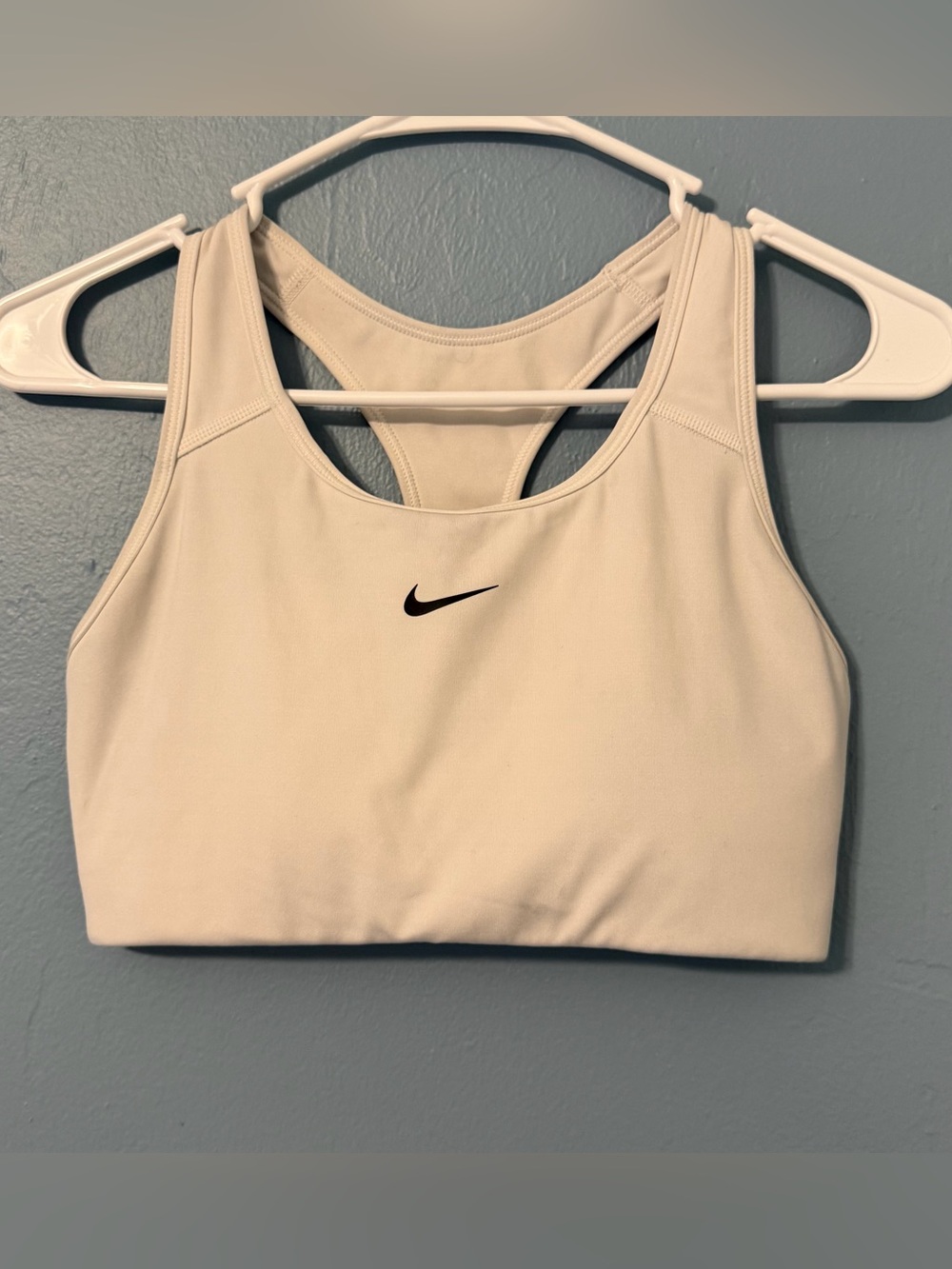 Nike White Racerback Sports Bra with Black Swoosh